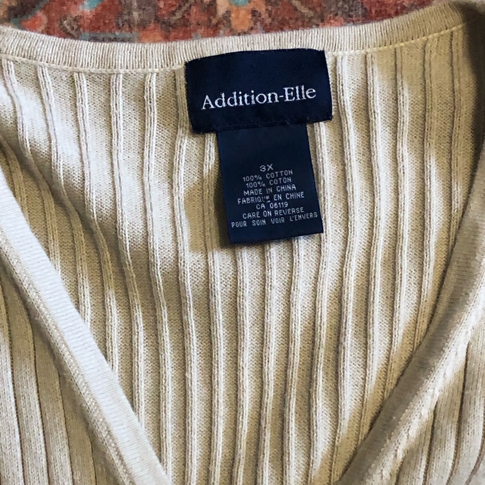 Addition Elle Cream Ribbed Button-Front Short Sleeve Top - Picture 4 of 4